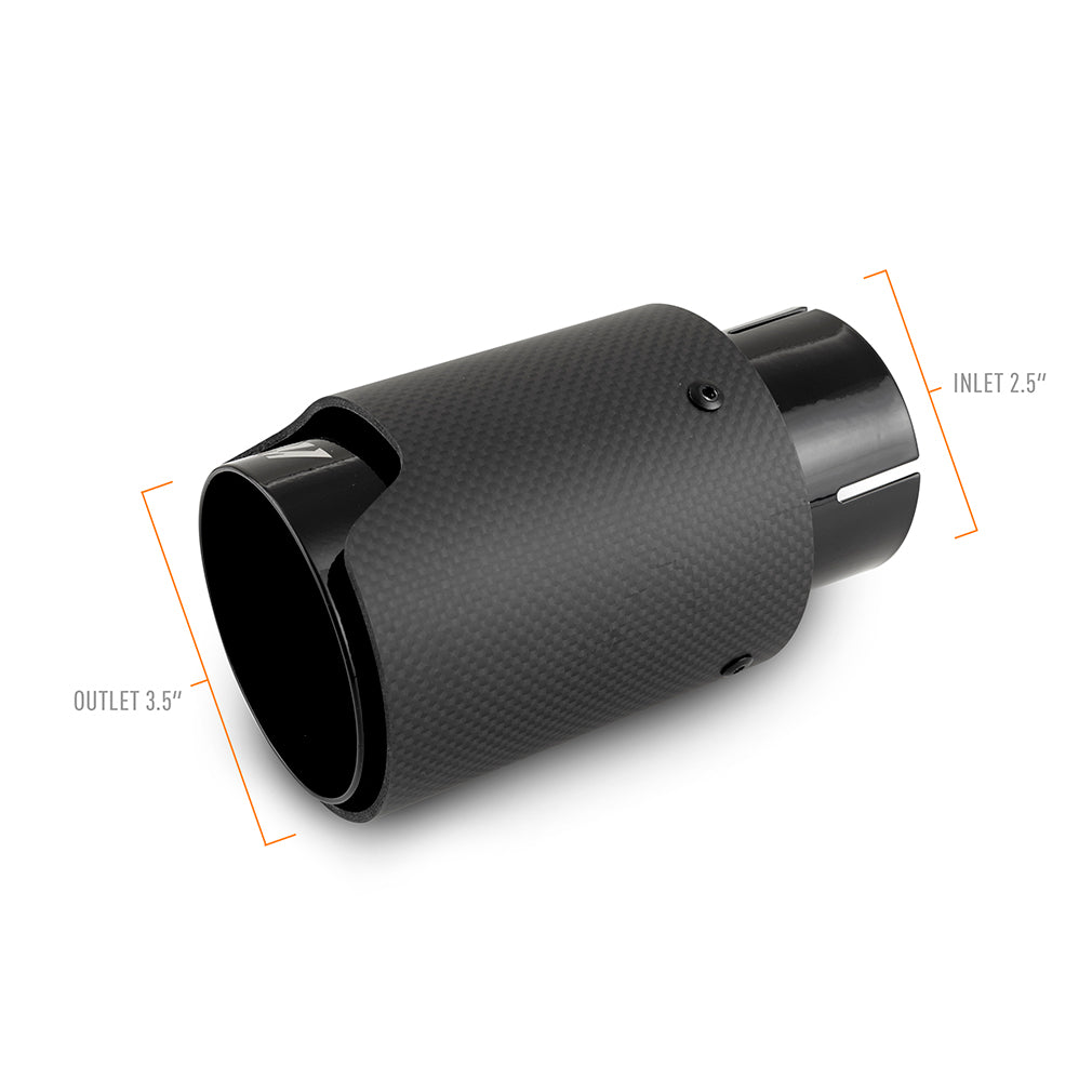Mishimoto Carbon Fiber Muffler Tip, 2.5" Inlet, 3.5" Outlet - Black w/ M Logo