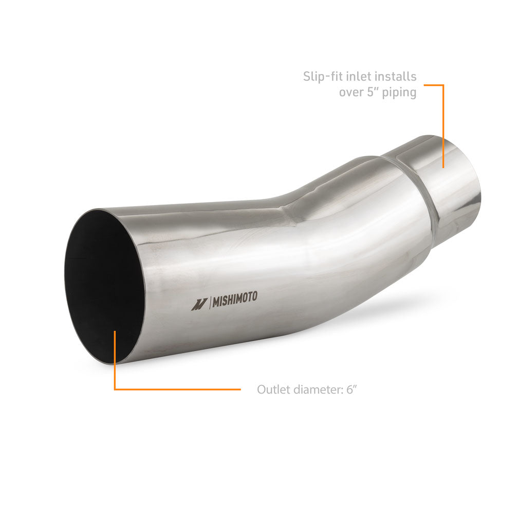 Mishimoto Long Turndown Muffler Tip, 5" Inlet, 6" Outlet - Polished