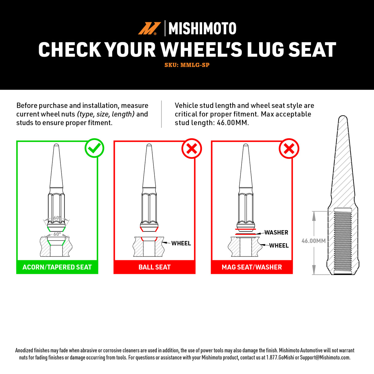 Mishimoto Steel Spiked Lug Nuts M12 x 1.5, 24pc Set
