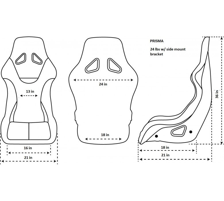 NRG "PRISMA Edition" FRP Race Bucket Seat Large - Black Pearl Shell/Black Alcantara Suede