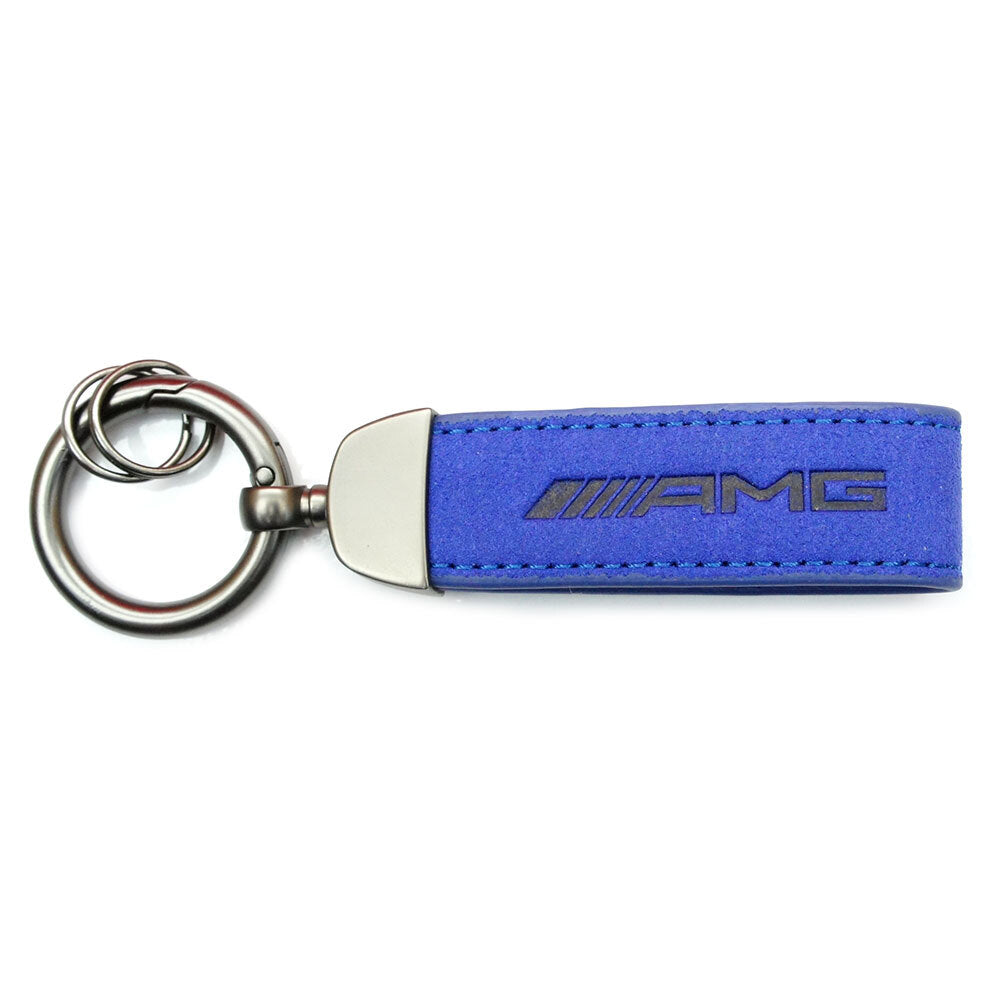 PSR Deluxe Leather Jet Tag Key Ring Blue w/Mercedes Benz AMG Logo | Pro Speed Racing