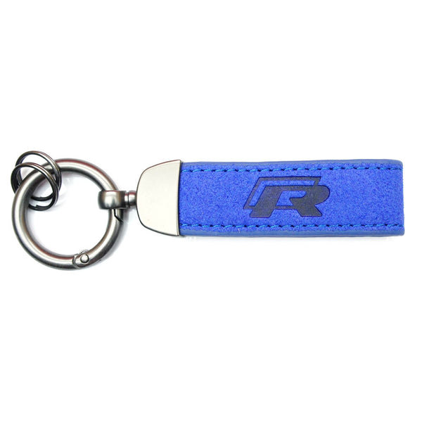 PSR Deluxe Leather Jet Tag Key Ring Blue w Volkswagen VW R Logo Pro Speed Racing