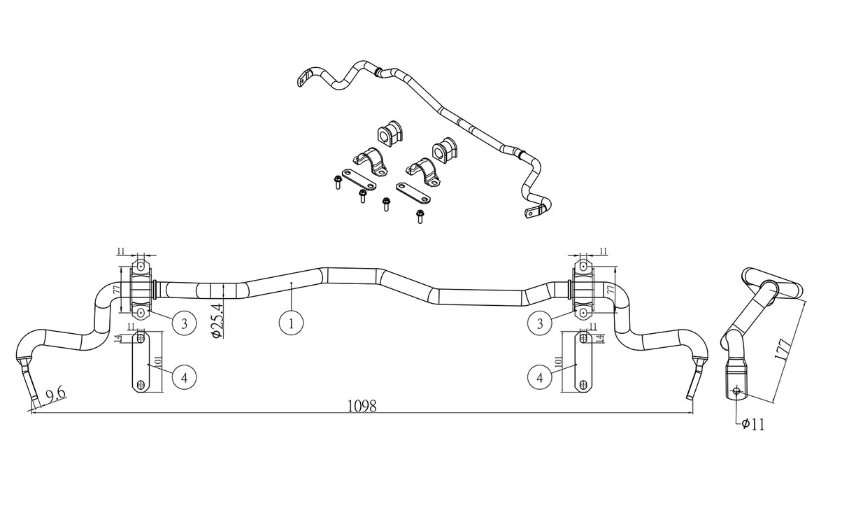 Hardrace Rear 25.4mm Sway Bar