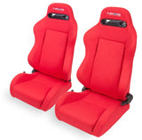 NRG Reclinable Sport Bucket Seat PAIR - Red Cloth w/Red Stitch