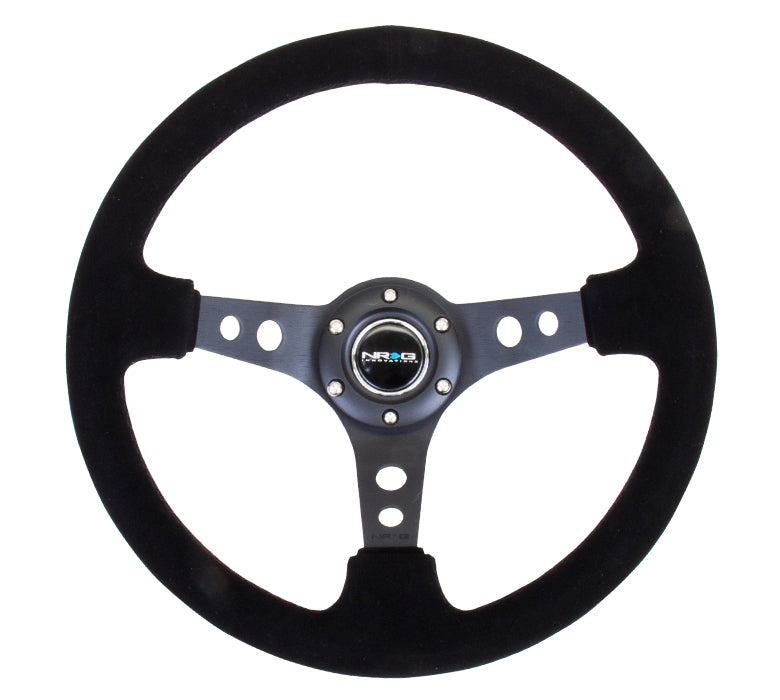 NRG Reinforced 350mm Sport 3" Deep Dish Steering Wheel - Black Hole Spoke/Black Suede/Black Stitch