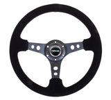 NRG Reinforced 350mm Sport 3" Deep Dish Steering Wheel - Black Hole Spoke/Black Suede/Black Stitch