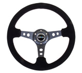 NRG Reinforced 350mm Sport 3" Deep Dish Steering Wheel - Black Hole Spoke/Black Suede/Black Stitch