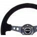 NRG Reinforced 350mm Sport 3" Deep Dish Steering Wheel - Black Hole Spoke/Black Suede/Black Stitch