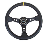 NRG Reinforced 350mm Sport 3" Deep Dish Steering Wheel - Black Hole Spoke/Black Leather/Black Stitch w/Yellow Stripe