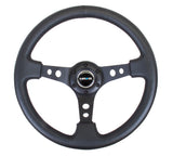 NRG Reinforced 350mm Sport 3" Deep Dish Steering Wheel - Black Hole Spoke/Black Leather/Black Stitch