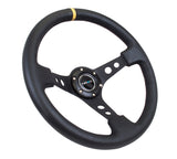 NRG Reinforced 350mm Sport 3" Deep Dish Steering Wheel - Black Hole Spoke/Black Leather/Black Stitch w/Yellow Stripe