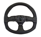 NRG Flat Botton Steering Wheel Black Leather/Black Stitching RST-009R | Pro Speed Racing