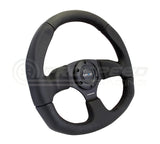 NRG Reinforced Flat Bottom Steering Wheel - Black Spoke/Black Leather/Black Stitch