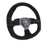 NRG Reinforced Flat Bottom Steering Wheel - Black Spoke/Black Suede/Black Stitch
