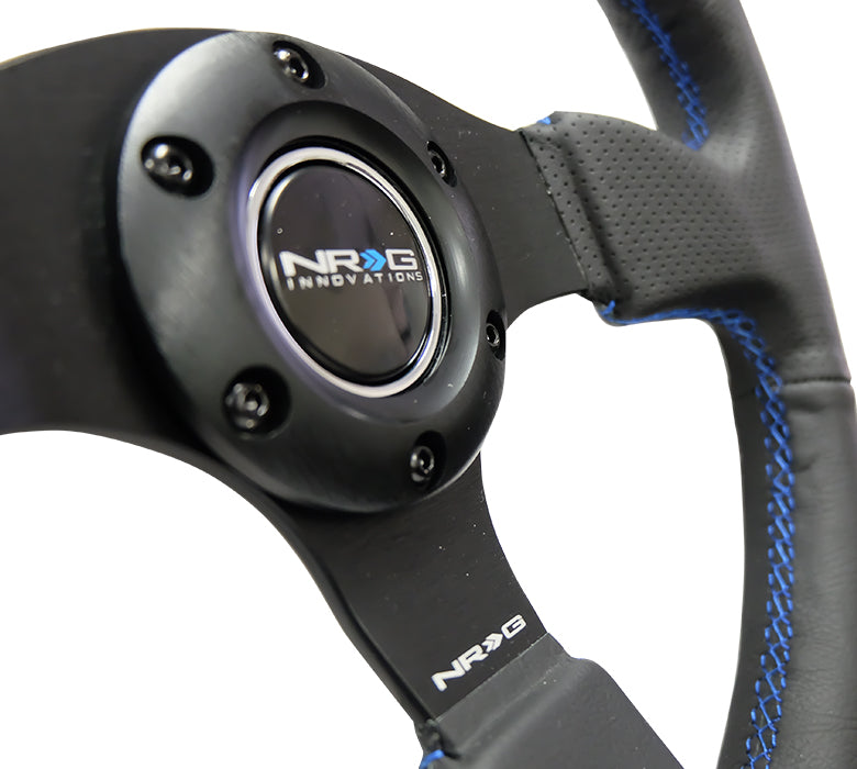 NRG Reinforced 320mm Race Steering Wheel - Black Spoke/Black Leather/Blue Stitch