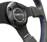 NRG Reinforced 320mm Race Steering Wheel - Black Spoke/Black Leather/Blue Stitch