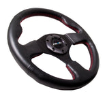 NRG Reinforced 320mm Race Steering Wheel - Black Spoke/Black Leather/Red Stitch