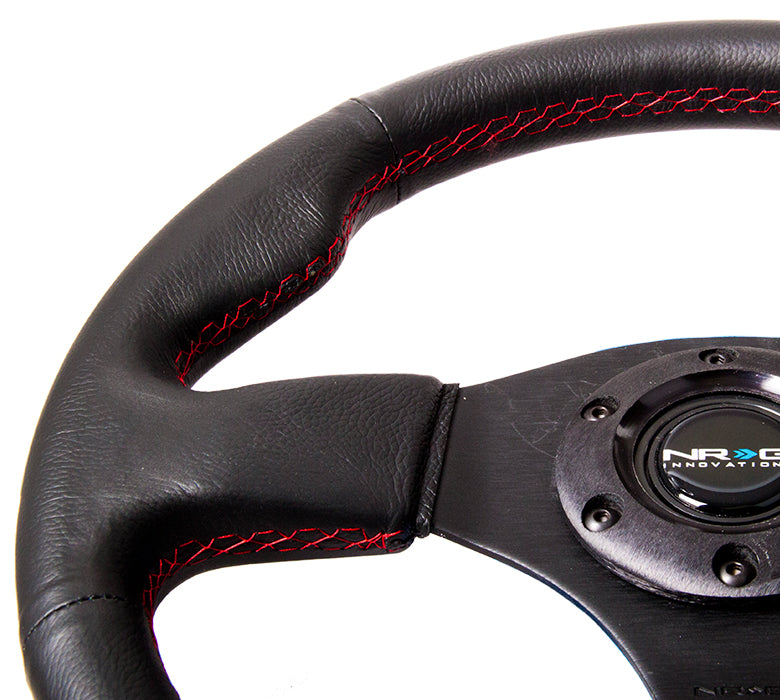 NRG Reinforced 320mm Race Steering Wheel - Black Spoke/Black Leather/Red Stitch