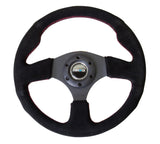 NRG Reinforced 320mm Race Steering Wheel - Black Spoke/Black Suede/Red Stitch