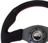 NRG Reinforced 320mm Race Steering Wheel - Black Spoke/Black Suede/Red Stitch
