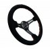 NRG Reinforced 350mm Sport 3" Deep Dish Steering Wheel - Black Slot Spoke/Black Suede/Red Stitch