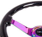 NRG Reinforced 350mm Sport 3" Deep Dish Steering Wheel - Neochrome Solid Spoke/Black Sparkled Flake Wood Grain