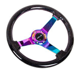 NRG Reinforced 350mm Sport 3" Deep Dish Steering Wheel - Neochrome Solid Spoke/Black Sparkled Flake Wood Grain