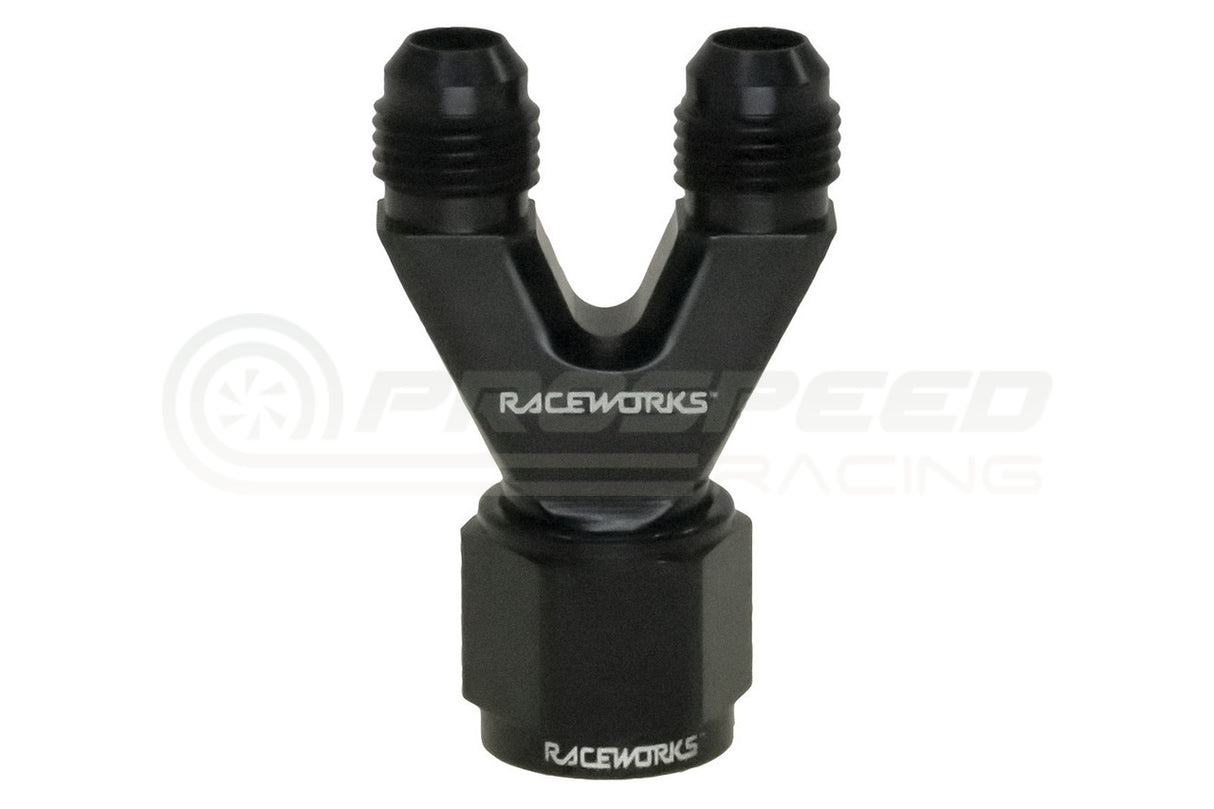 Raceworks Straight Y-Block Fitting Male AN Flare to Female AN Swivel