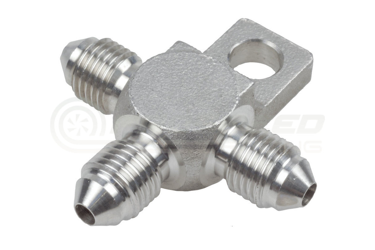 Raceworks AN-3 Stainless Steel Male Flare Tee With Bracket RWF-325-03SS | Pro Speed Racing