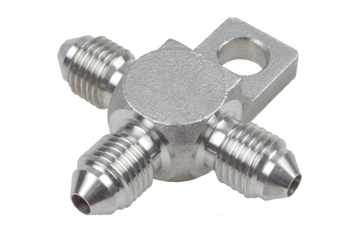 Raceworks AN-3 Stainless Steel Male Flare Tee With Bracket