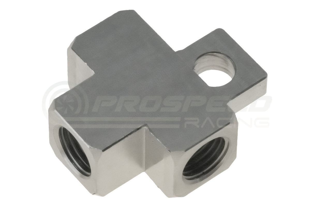 Raceworks Stainless Steel Female 3/8"-24 Inverted Tee Fitting With Mounting Tab RWF-385-SS | PSR