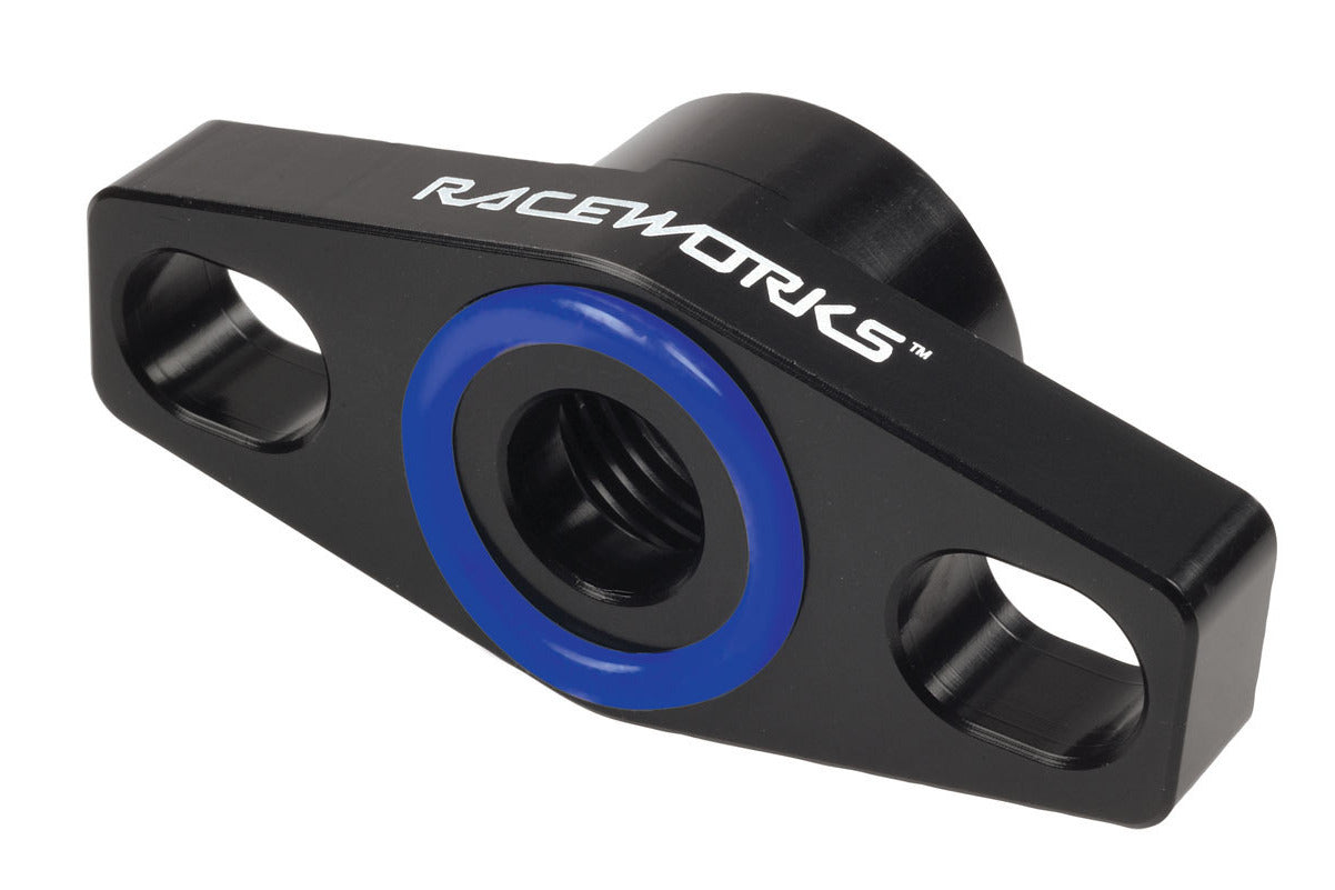 Raceworks Turbo Drain Adapter Female AN-8 ORB Black - Suit Small Turbo (38-44mm Slotted Holes)