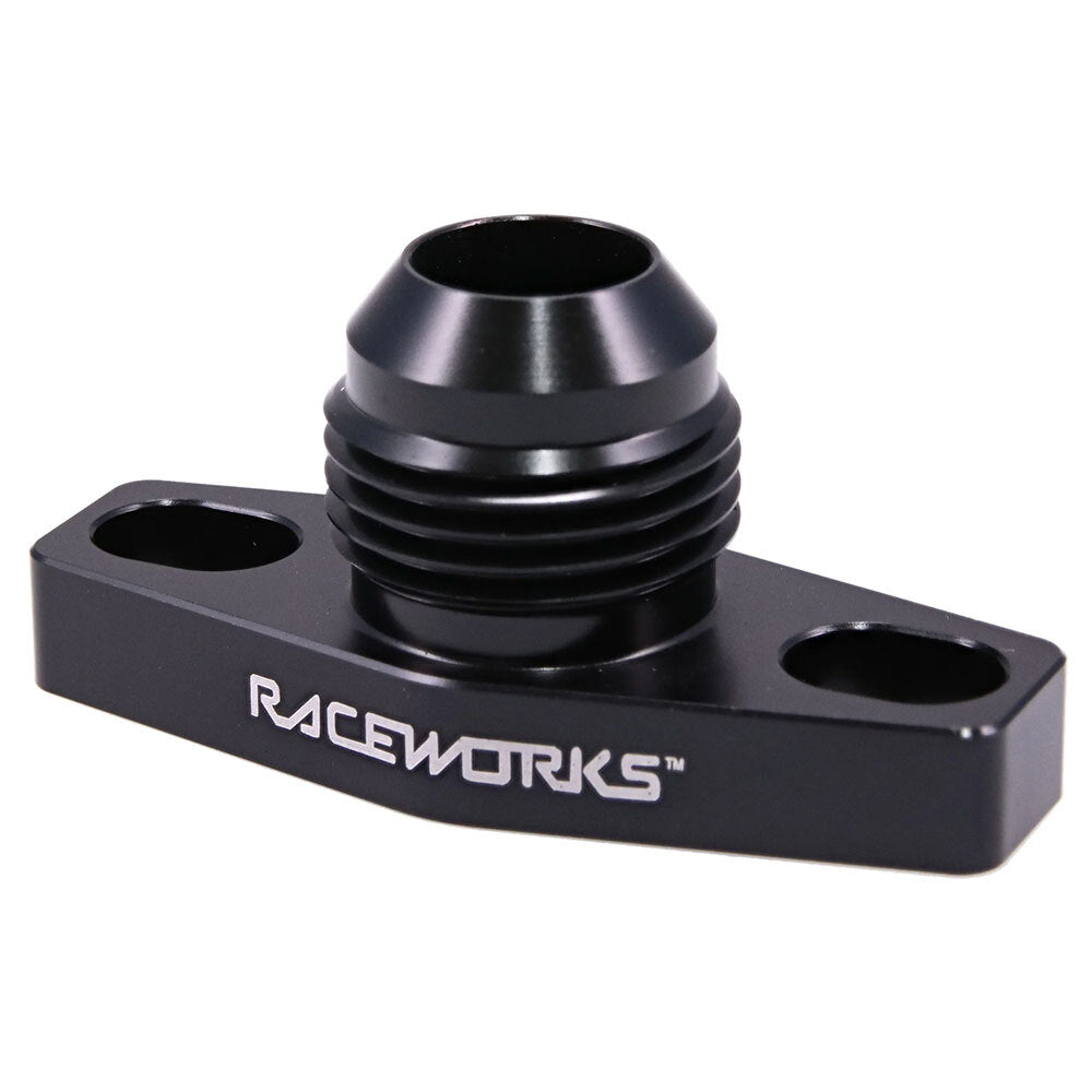 Raceworks Turbo Drain Adaptor Male AN-10 Flare Black Small Turbo 38-44mm Slotted Holes RWF-465-01BK