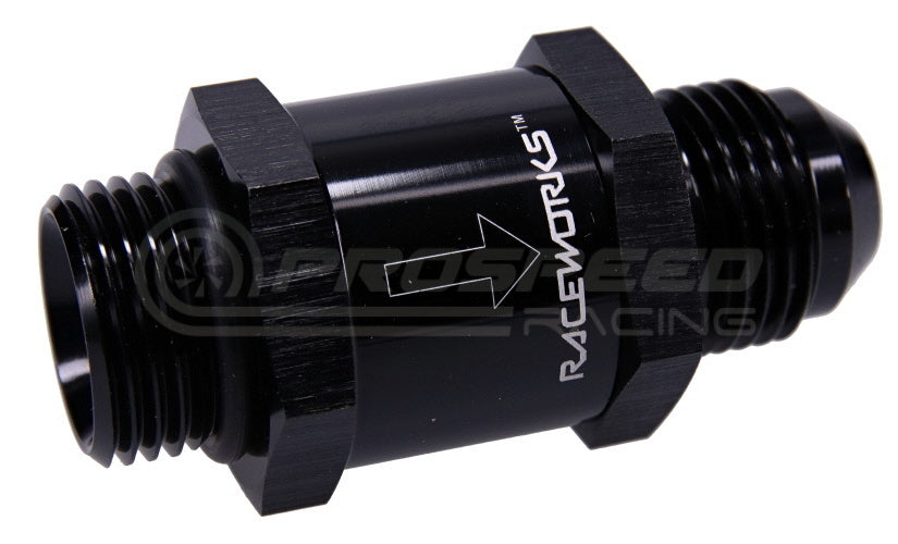Raceworks One Way Valve AN-8 Male Flare Outlet - AN-8 ORB Inlet RWF-607-08BK | Pro Speed Racing