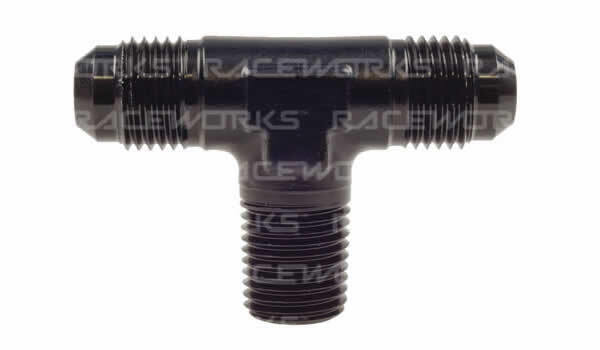 Raceworks AN Male Flare Tee Fitting With NPT Male Thread On Branch