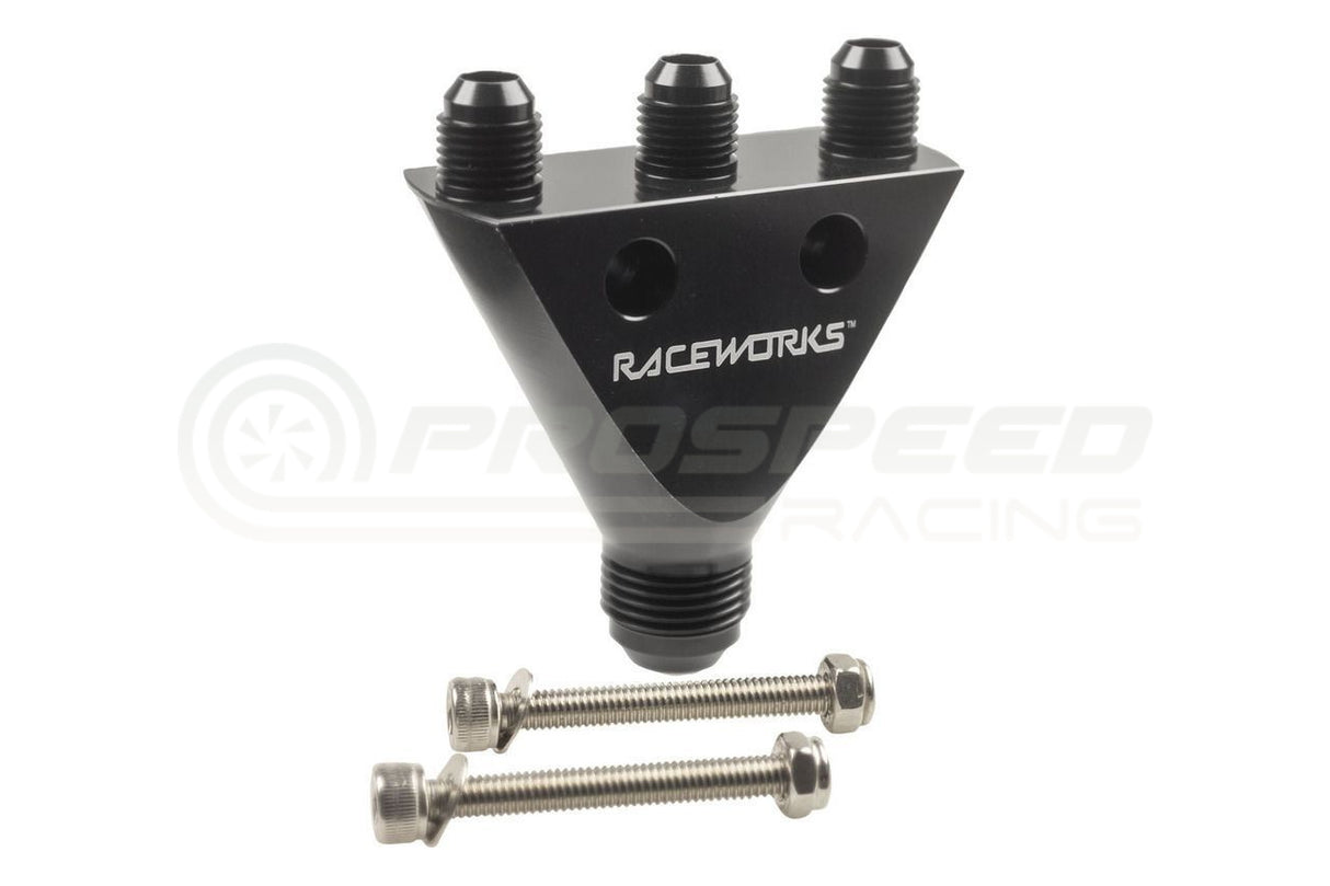 Raceworks AN Male Flare Inline Y Block 1X AN-10 To 3X AN-6 RWF-935-10-06BK | Pro Speed Racing