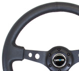 NRG Reinforced 350mm Sport 3" Deep Dish Steering Wheel - Black Hole Spoke/Black Leather/Black Stitch