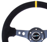 NRG Reinforced 350mm Sport 3" Deep Dish Steering Wheel - Black Hole Spoke/Black Suede/Black Stitch w/Yellow Stripe