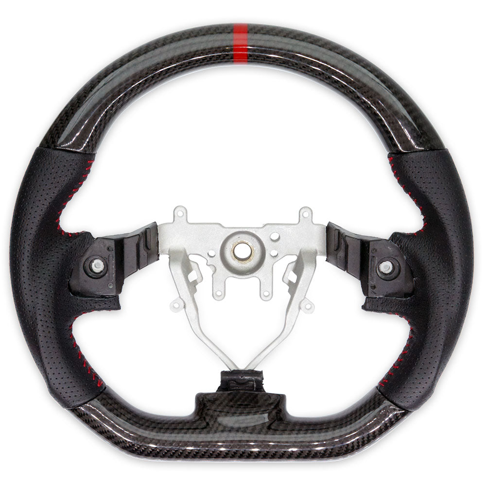 PSR D Shape Carbon Fibre + Leather Steering Wheel w/Red Stitching