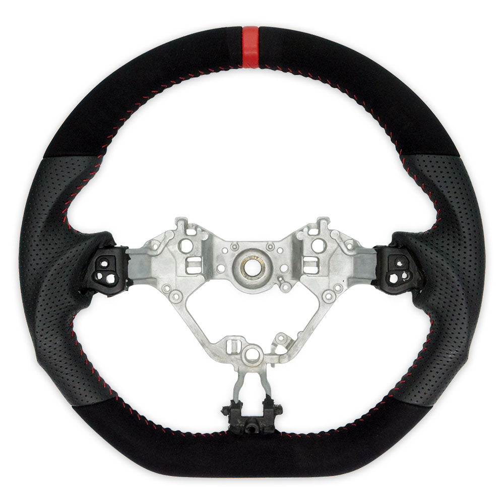 PSR D Shape Suede + Leather Steering Wheel w/Red Stitching