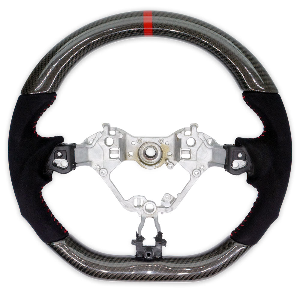 PSR D Shape Carbon Fibre + Leather Steering Wheel w/Red Stitching