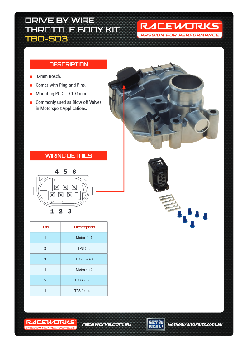 Raceworks Bosch 32mm Drive By Wire Throttle Body w/Plug And Pins