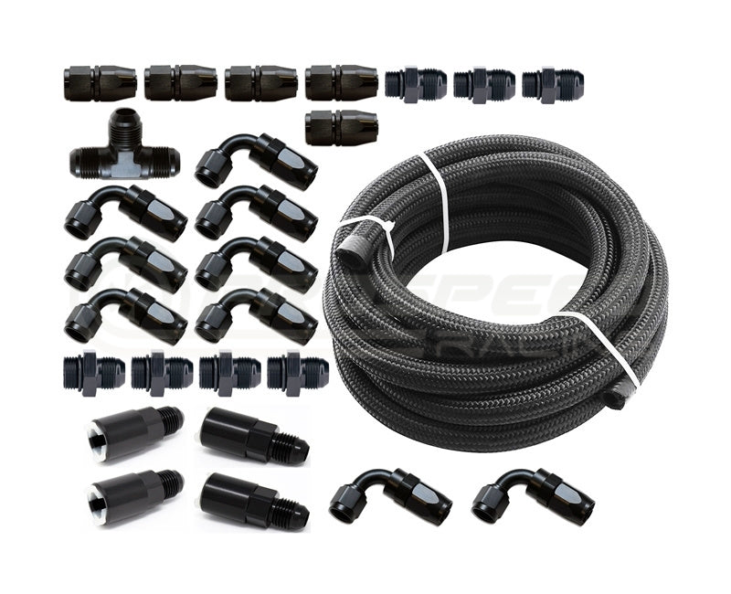 Torque Solution Braided Fuel Line Kit for -6 Aeromotive FPR and Flex Fuel Kit - Subaru WRX 01-14, STI 01-19, LGT 07-12, FXT 06-13