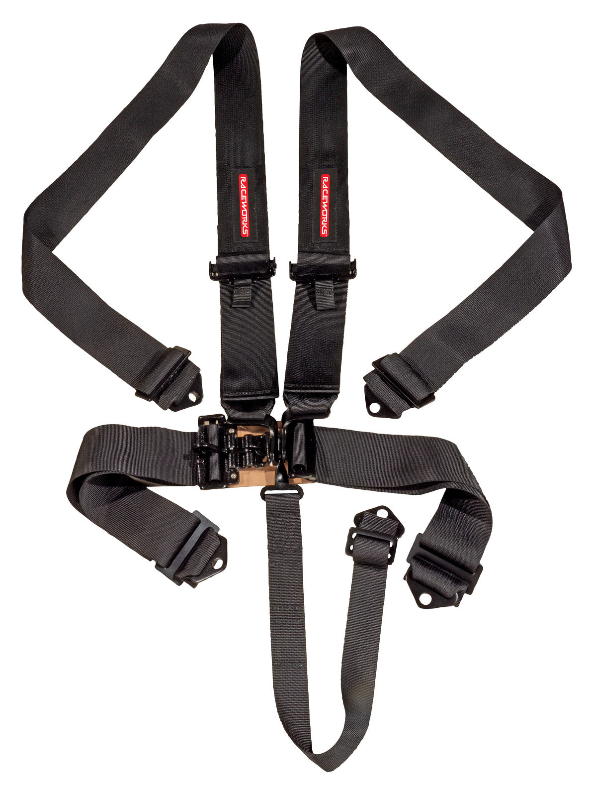 Raceworks 5 Point Latch & Link Harness w/Black 3" Belts, Black Hardware, Bolt In Ends (SFI Approved)