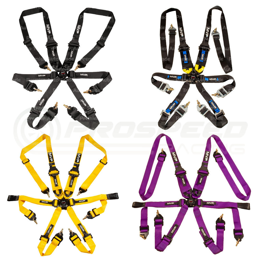 MVP 6 Point Cam Lock Harness w/HANS 2-3" Belts Snap On Ends FIA Approved VPR-150 | Pro Speed
