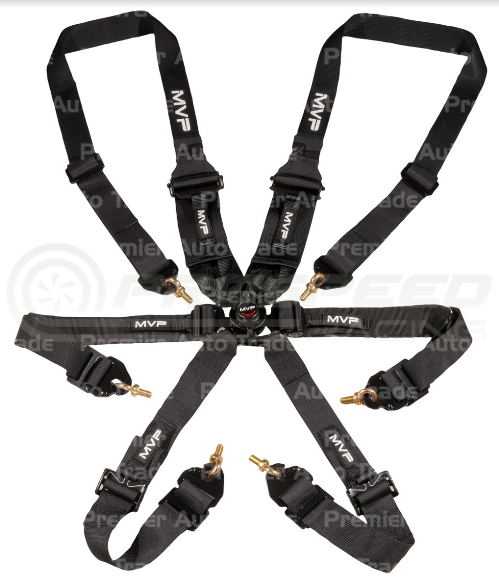 MVP By Raceworks 6 Point Cam Lock Harness w/HANS Compatible 2-3" Belts, Snap On Ends (FIA Approved)