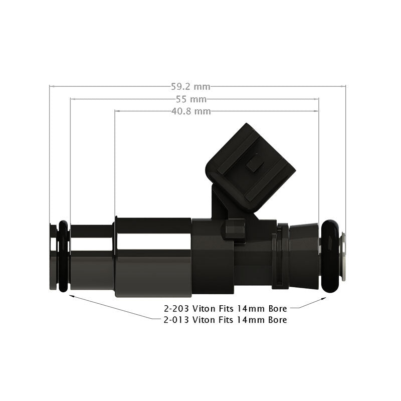ID2600-XDS Injector Single, 48mm Length, 14mm Top O-Ring, 14mm BLACK Lower Adaptor